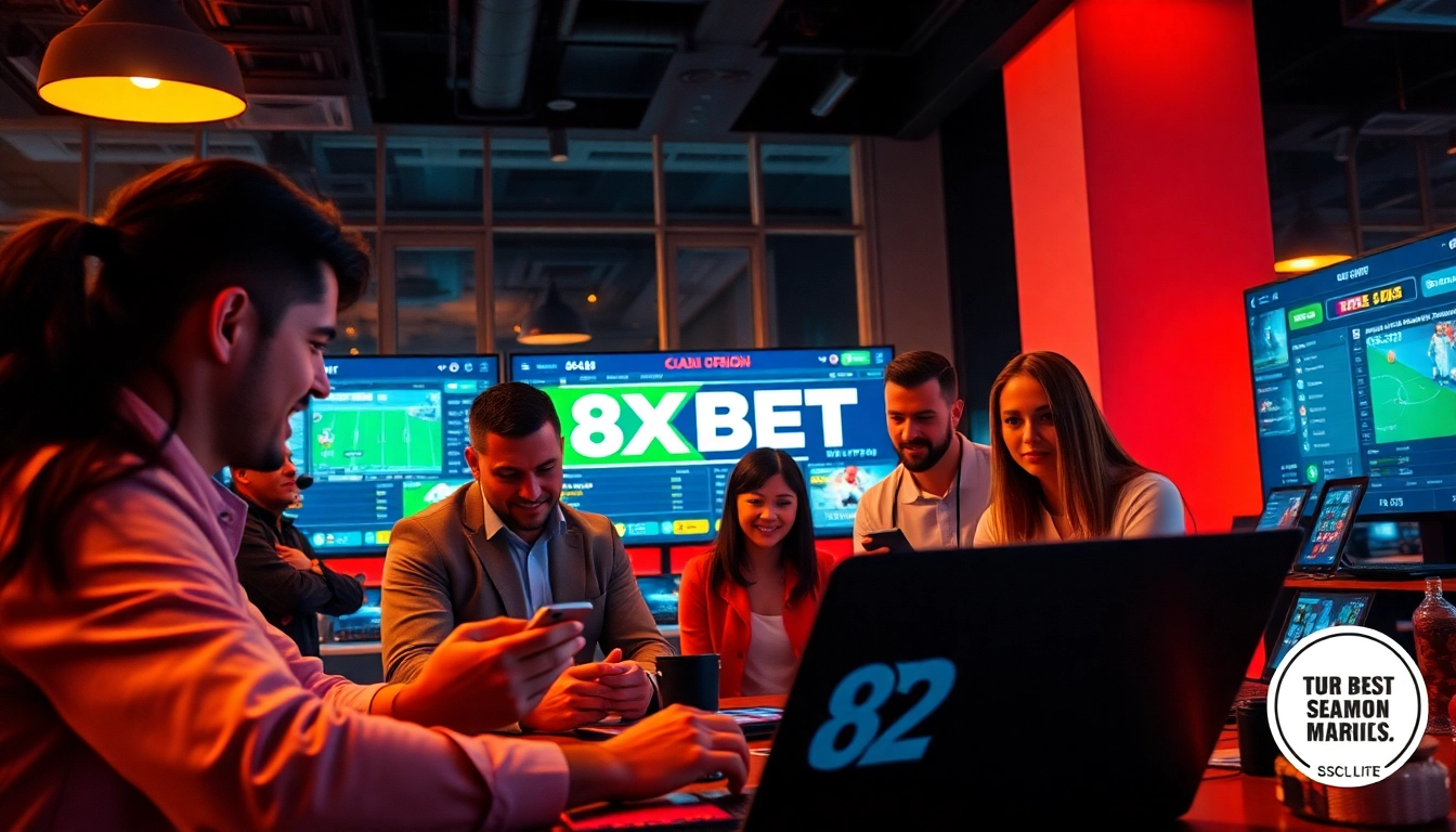 Engaging scene of players using 8xbet.com.se for online betting, showcasing vibrant activities and secure gaming.