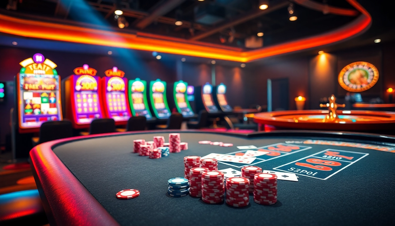 Experience the excitement of gaming at rikvip.gb.net with vibrant casino visuals featuring poker chips and slot machines.